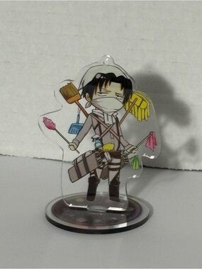 Attack on Titan Cleaning Levi Ackerman Desktop Stand Figure Anime Keychain